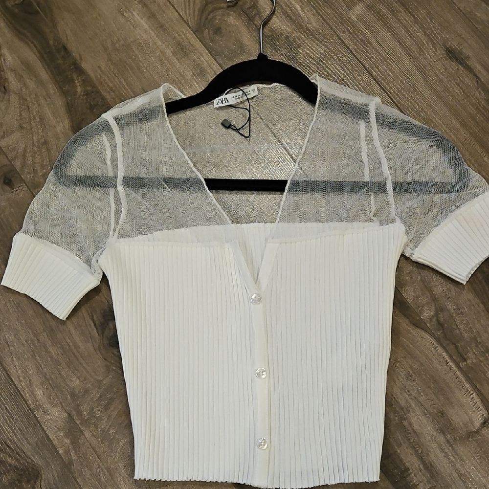 Zara White Sheer Panel Top